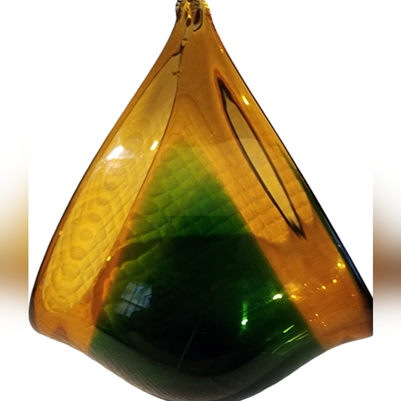 Vintage Italian Norleans Amber Green Hand Blown Glass Basket/Vase - Picture 2 of 5